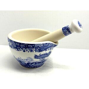 Spode Blue & White Ceramic Mortar & Pestle Set